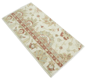 2x4 Hand Knotted Beige and Rust Traditional Oushak Wool Rug