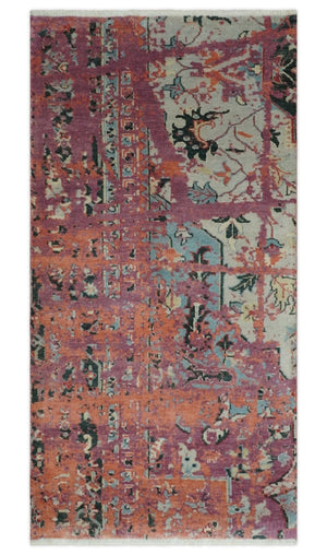 2x4 Hand Knotted Modern Abstract Rust And Purple Wool Rug