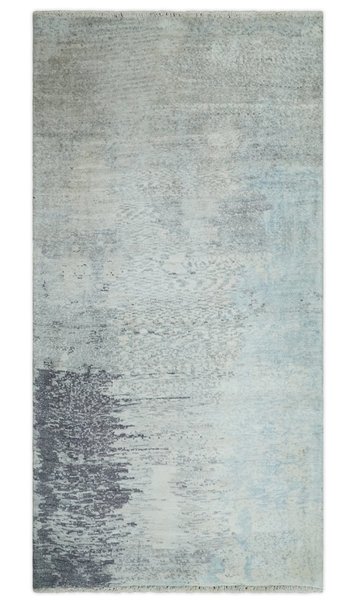 2x4 Modern Abstract Silver Hand Knotted Bamboo Silk Rug