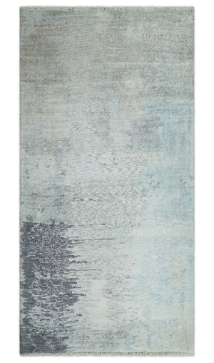 2x4 Modern Abstract Silver Hand Knotted Bamboo Silk Rug