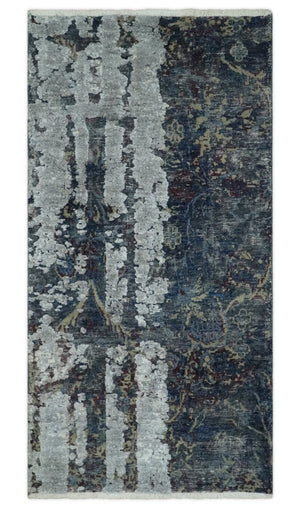 2x4 Modern Abstract Gray and Silver Hand Knotted Wool Rug