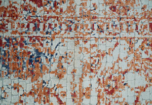 2x4 Modern Abstract Rust and Ivory Hand Loom Art Silk Rug