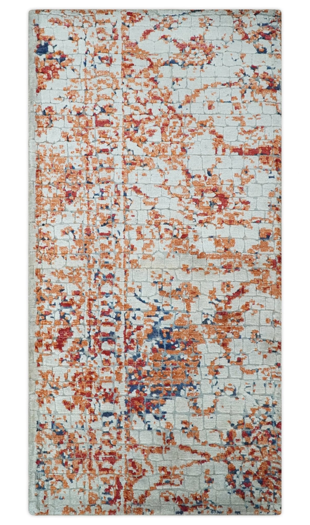 2x4 Modern Abstract Rust and Ivory Hand Loom Art Silk Rug