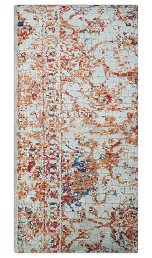 2x4 Modern Abstract Rust and Ivory Hand Loom Art Silk Rug