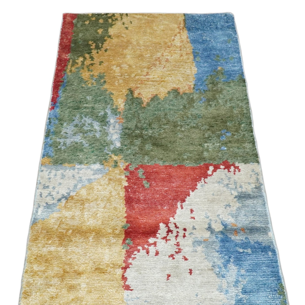 2x4 Modern Abstract Design Multicolor Wool and Silk Hand Knotted Rug