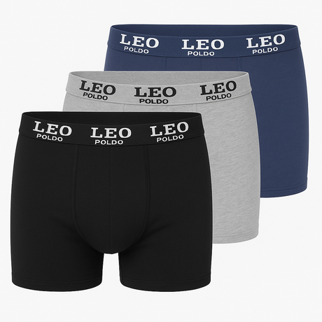 3-Pack-LEO-Poldo-Men’s-Performance-Boxer-Briefs-–-Breathable-100%-Cotton-Stretch-Boxer-Briefs-with-Comfort-Waistband-–-Black,-Gray,-Navy-