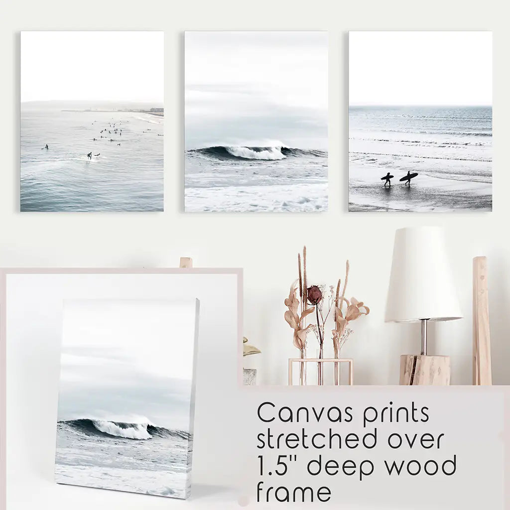 Navy Blue Surfing Wall Art. Set of 3 Prints