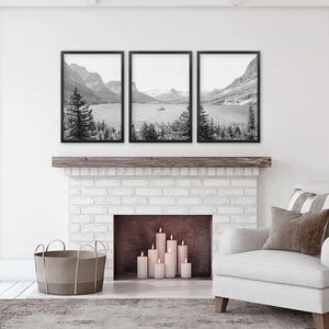 Glacier National Park. US Black White Mountain Lake Prints