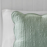 3 piece antimicrobial reversible scalloped edge quilt set king - seafoam - Tuesday Morning - Quilts & Comforters
