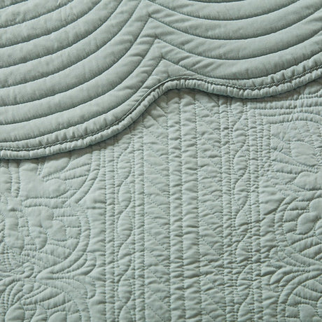 3 piece antimicrobial reversible scalloped edge quilt set king - seafoam - Tuesday Morning - Quilts & Comforters
