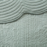 3 piece antimicrobial reversible scalloped edge quilt set king - seafoam - Tuesday Morning - Quilts & Comforters