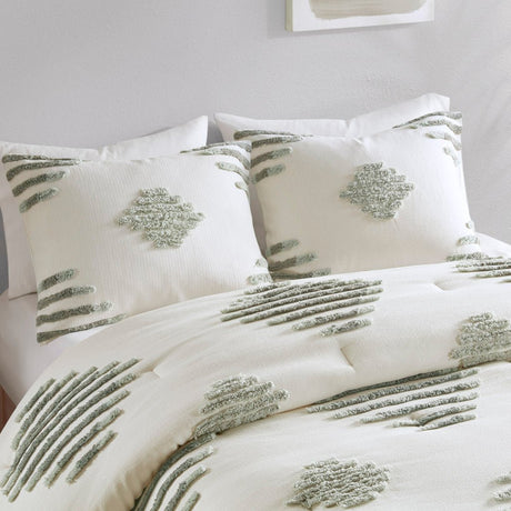 3 piece cotton blend chenille comforter set king/cal king green/white - Tuesday Morning - Quilts & Comforters