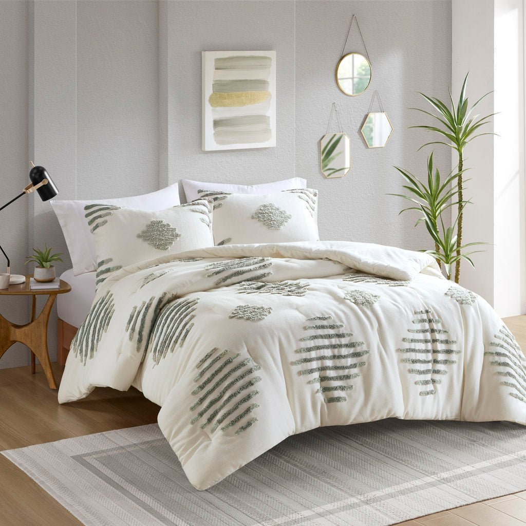 3-piece-cotton-blend-chenille-comforter-set-king/cal-king-green/white-Quilts-&-Comforters
