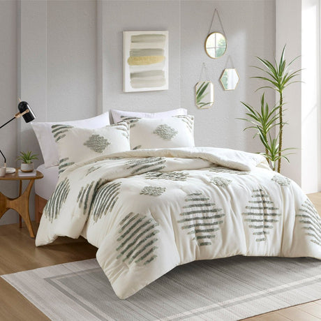 3-piece-cotton-blend-chenille-comforter-set-king/cal-king-green/white-Quilts-&-Comforters