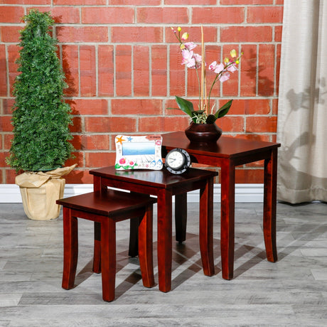 3 - Piece Nesting Table Set, Cherry - Tuesday Morning - Table & Bar Stools