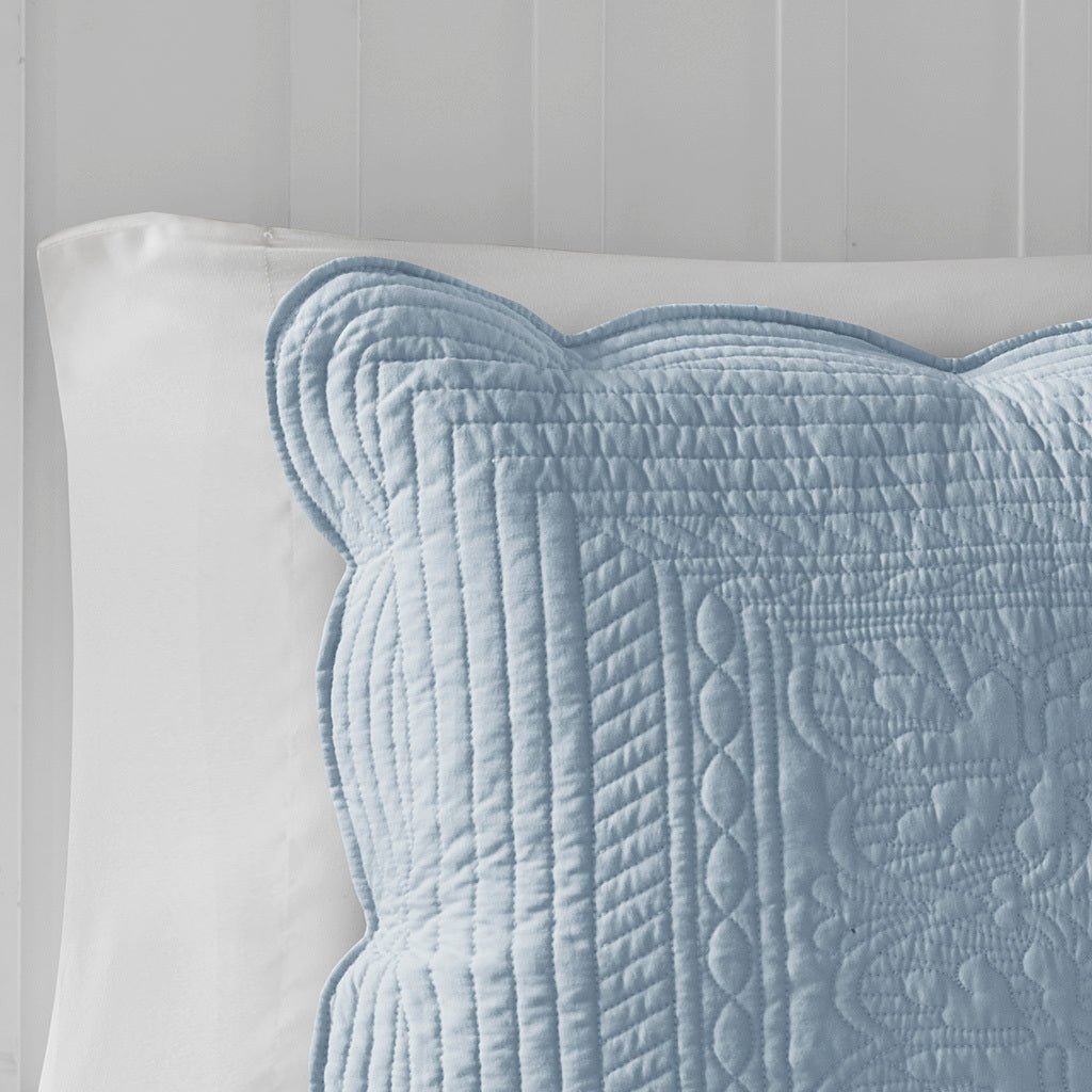 3 piece reversible scalloped edge quilt set queen - blue - Tuesday Morning - Quilts & Comforters