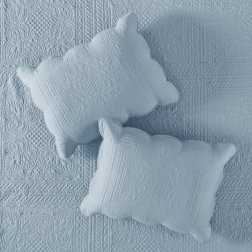 3 piece reversible scalloped edge quilt set queen - blue - Tuesday Morning - Quilts & Comforters
