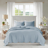 3 piece reversible scalloped edge quilt set queen - blue - Tuesday Morning - Quilts & Comforters