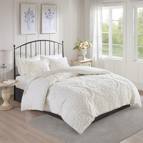 3-piece-tufted-cotton-chenille-damask-duvet-cover-set-king--off-white-Duvet-Covers