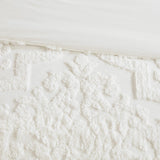3 piece tufted cotton chenille damask duvet cover set king - off white - Tuesday Morning - Duvet Covers