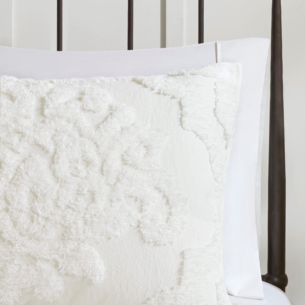 3 piece tufted cotton chenille damask duvet cover set king - off white - Tuesday Morning - Duvet Covers