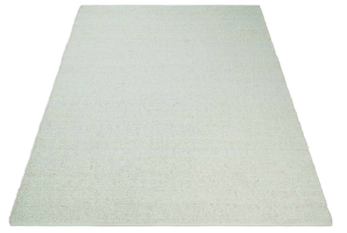 Quick Ship Modern Solid Design White Hand Loom 8x10 Wool Rug