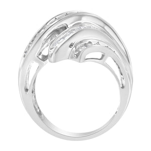 10K White Gold Round and Baguette Cut Diamond Channel Ring (3/4 Cttw, H-I Color, SI2-I1 Clarity)