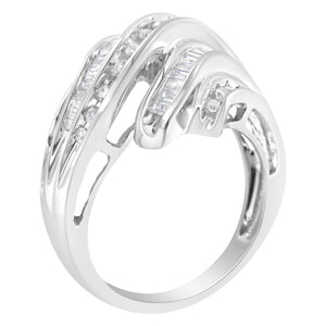10K White Gold Round and Baguette Cut Diamond Channel Ring (3/4 Cttw, H-I Color, SI2-I1 Clarity)