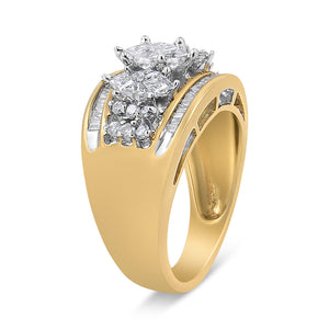10K Yellow and White Gold 1 1/2 Cttw Pear Shaped 3 Stone Style Diamond Ring Band (H-I Color, SI1-SI2 Clarity)