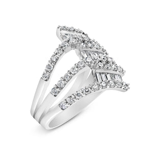 18K White Gold 1 3/4 Cttw Diamond Multi Crossover and Split Shank Cocktail Ring