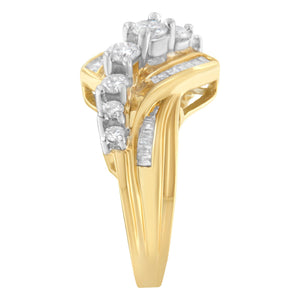 10K Two-Toned Diamond Bypass Ring (1 Cttw, H-I Color, SI2-I1 Clarity) - Size 6-1/2