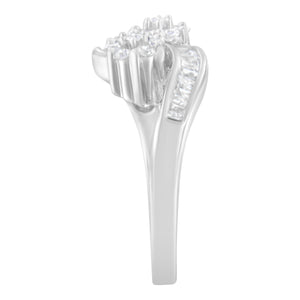 14K White Gold Round and Baguette Diamond Bypass Ring (1/2 cttw, H-I Color, I1-I2 Clarity) - Ring Size 6