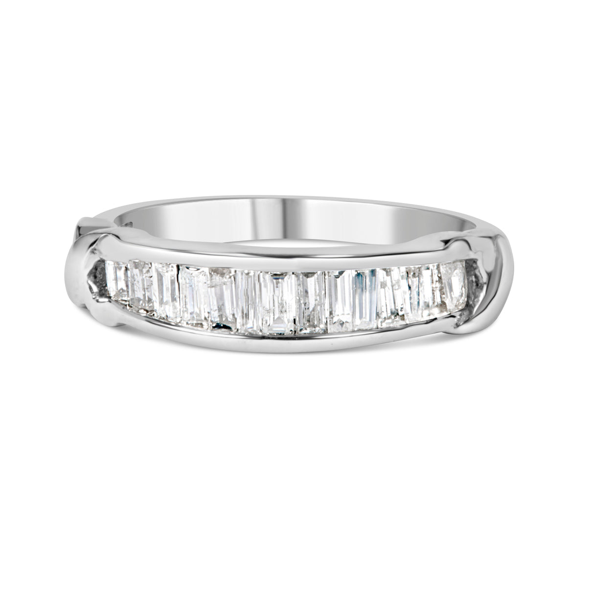 .925 Sterling Silver 1/2 Cttw Baguette Cut Diamond Channel Set X-Station Wedding Ring (H-I Color, I1-I2 Clarity) - Size 6-1/2