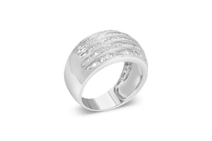 .925 Sterling Silver 1.0 Cttw Baguette-Cut Diamond 6-Row Channel Set Domed Tapered Cocktail Fashion Ring (H-I Color, I2-I3 Clarity) - Size 6-1/2