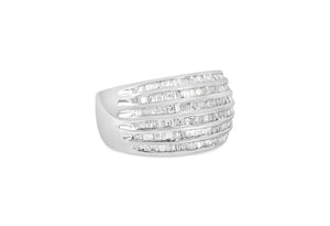 .925 Sterling Silver 1.0 Cttw Baguette-Cut Diamond 6-Row Channel Set Domed Tapered Cocktail Fashion Ring (H-I Color, I2-I3 Clarity) - Size 6-1/2