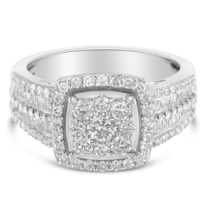 10K White Gold Diamond Cluster Ring (1 Cttw, H-I Color, I1-I2 Clarity) - Size 6-3/4