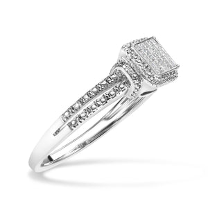 .925 Sterling Silver 1/4 Cttw Princess-cut Diamond Composite Ring with Beaded Halo (H-I Color, SI1-SI2 Clarity) - Size 7