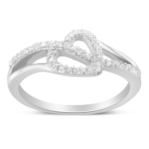 .925 Sterling Silver 1/8 Cttw Diamond Open Heart Leaf Curvy Bypass Accent Fashion or Promise Ring (I-J Color, I2-I3 Clarity) - Size 6