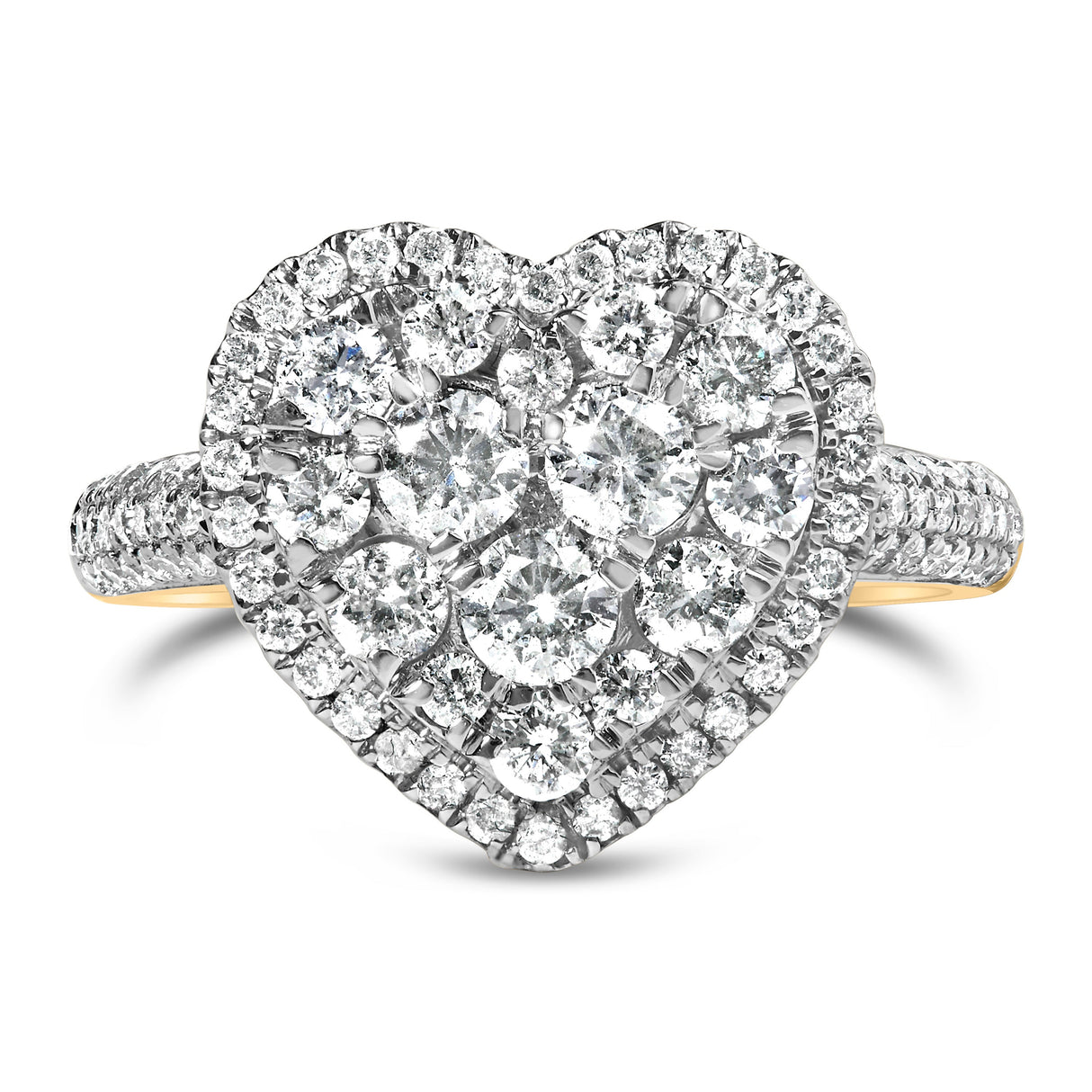 14K Yellow Gold 1 1/2 Cttw Diamond Heart Shaped Composite Ring (H-I Color, SI2-I1 Clarity) - Ring Size 7
