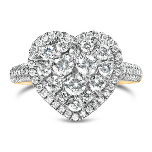 14K Yellow Gold 1 1/2 Cttw Diamond Heart Shaped Composite Ring (H-I Color, SI2-I1 Clarity) - Ring Size 7