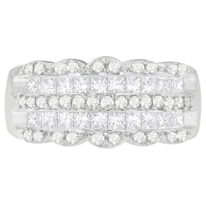 14K White Gold 1 1/7ct. TDW Round and Princess-Cut Diamond Ring(H-I, SI2-I1)
