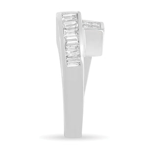 14K White Gold 1 1/2 Cttw Invisible-Set Princess and Channel-Set Baguette Diamond Geometric Bypass Ring Band (G-H Color, SI2-I1 Clarity) - Ring Size 7