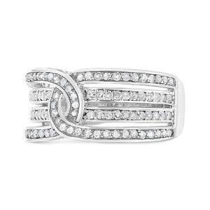 .925 Sterling Silver 1/2 Cttw Diamond Multi-Row Bypass Band Ring (I-J Color, I3 Clarity) - Size 7