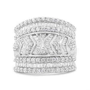 .925 Sterling Silver 2.0 Cttw Diamond Edge Multi-Row Ring Band ( J-K Color, I3 Clarity) - Ring Size 7