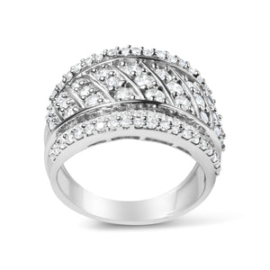 .925 Sterling Silver 2.00 Cttw Diamond Fashion Multi Row Cocktail Ring (H-I Color, I2-I3 Clarity) - Ring Size 7