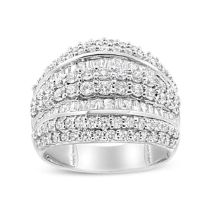 .925 Sterling Silver 2.00 Cttw Round and Baguette-Cut Diamond Cluster Ring (H-I Color, I1-I2 Clarity) - Size 7
