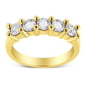 14K Yellow Gold Plated .925 Sterling Silver 1.0 Cttw Shared Prong-set Round Diamond 5 Stone Band Ring (J-K Color, I1-I2 Clarity) - Size 7