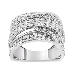 .925 Sterling Silver 2.00 Cttw Round-Cut Diamond Overlapping Bypass Band Ring (I-J Color, I2-I3 Clarity) - Ring Size 7
