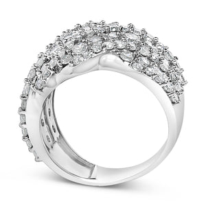 10K White Gold 3.00 Cttw Diamond Multi Row Cluster Band Ring (I-J Color, I3 Clarity) - Size 7