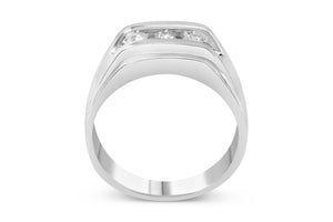 Men's .925 Sterling Silver 1/3 Cttw Diamond Channel Set 3 Stone Ring Band (I-J Color, I3 Clarity)